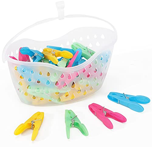 Vinsani Plastic Clothes Peg Basket 36 Piece Set Multicoloured - Strong Grip and Windproof Laundry Pegs Quality Non-Slip Clothes Pins for Home and Garden