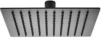 ENKI, R33, Square Ultra Slim Shower Head Stainless Steel 200mm, Black Fixed Shower Heads, Ball Joint, High Pressure Shower Head