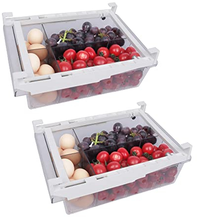 YekouMax Organizador Frigorifico, Organizador de Nevera, Almacenaje Nevera, Organizador Transparente, Adecuado para el Almacenamiento de Verduras, Frutas, Bocadillos (2 cajones, grandes)