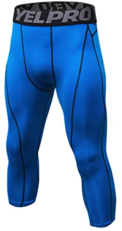 Ruowuhen Leggings Sportivi Uomo 3/4 Pantaloni a Compressione, Asciugatura Rapida Calzamaglia Baselayer for Gym Jogging Running Palestra Blu M