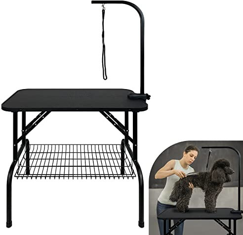 AufuN Trimmtisch für Hunde Schertisch, 80x46x76 cm Stabil Hundepflegetisch klappbar, höhenverstellbar, Hunde Badetisch, Pudel Fellpflege, bis 60 KG