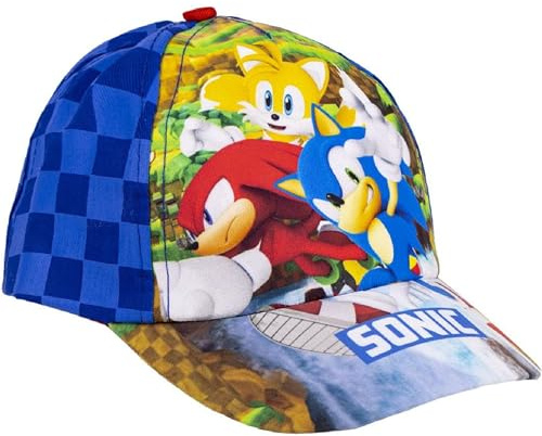 Gorra con Visera Curva de Sonic - Color Azul - Apta de 4 a 8 Años - Con Bordados de la Colección - Gorra para Niños con Velcro Trasero Ajustable - Producto Original Diseñado en España