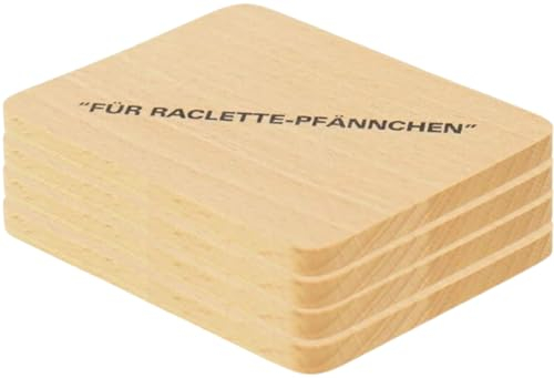 teemando® 4 X Raclette-Untersetzer aus Buchenholz mit Aufdruck, 10 cm, dekorativer Untersetzer für Gläser und Raclette-Pfännchen