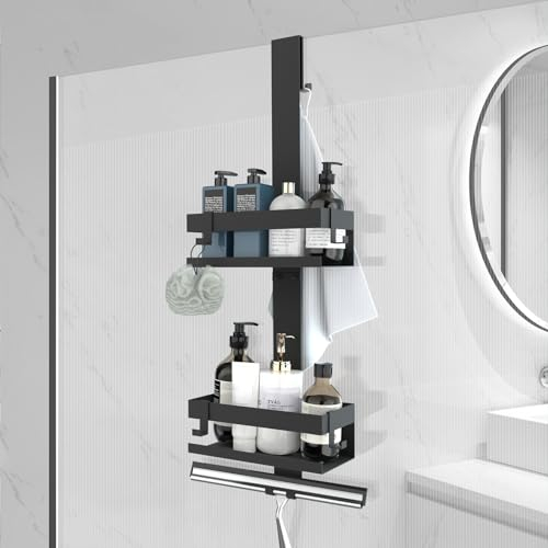 UUlioyer Etagere Douche à Suspendre, Acier Inoxydable SUS304, Etagere Salle de Bain sans Percage pour le gel Douche et le Shampooing, Noir