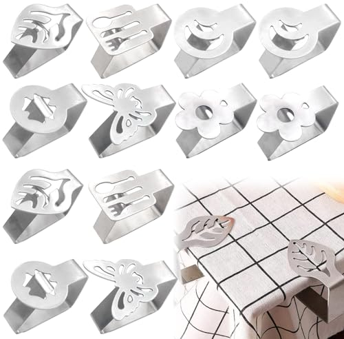 BAIFULAI 12 Stück Tischdeckenklammern Edelstahl, Picknick Tischklammern Verdickter Starker Edelstahl, Tischdeckenklammernhalter,Dicke 1.5MM, Ideal Für Draußen Und Drinnen, Küche