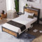 YCYDHDM Metallbett Einzelbett 90 x 200 cm mit Stauraum-Kopfteil, Bettgestell mit Lattenrost aus Metall, Stauraumbett für Schlafzimmer und Gästezimmer, Bett mit Stauraum unter dem Bett, Holzfarbe