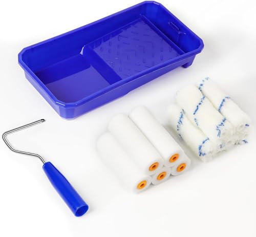 12PCS Medium Paint Roller Set, 4 Straight 5 x Pile Paint Roller | 5X Foam Roller Paint with Paint Tray, Paint Roller Stand