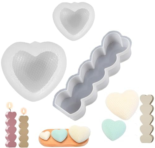 Bustlwor 3 Piezas Molde de Silicona con Forma de Corazón para Bricolaje, Molde para Velas en Forma de Corazón, Molde para Jabón, Adecuado para Pasteles, Postres, Jabones y Velas DIY