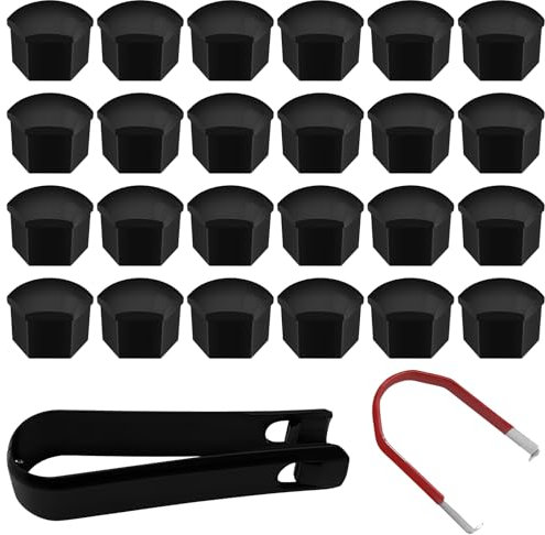MeoZynxadril 24 Piezas Tapas para Tuercas, Tapas para Tuercas 17 mm, Universal Tapa Tuerca Rueda, Protector de Pernos Rueda, con 2 Herramientas de Extracción, para la Mayoría de Ruedas, Negro