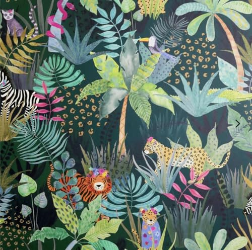 WPE® Arthouse Hidden Jungle Multi Wallpaper – Exotic Animals & Lush Foliage Design, Vibrant Tropical for Living Room, Bedroom & Home Décor