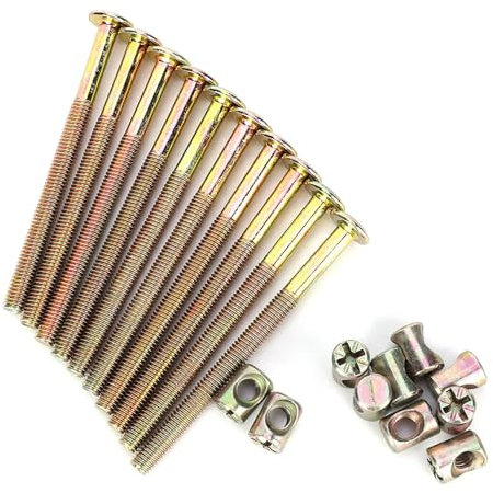 Furniture Bolts and Nuts Set, 10-Pack Hex Drive Carbon Steel M6 x 100mm Bed Bolts with Barrel Nuts, Heavy Duty Secure Fasteners for Cots, Cribs, Beds, Chairs, Headboard and Furniture Assembly