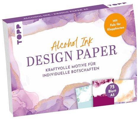 Design Paper DIN A5 Alcohol Ink: 75 Motivpapiere (DIN A5, 220 g/m²) mit Falz für Klappkarten, in 25 Designs, 16 Seiten Handlettering-Grundkurs, Softcover