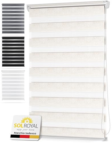 Sol Royal Zebra Blind 110x150cm SolDecor DL2 – Beaded Chain Double Blind – No Drill Day & Night Window Blind - Temporary Roller Blind – Linen-Optic
