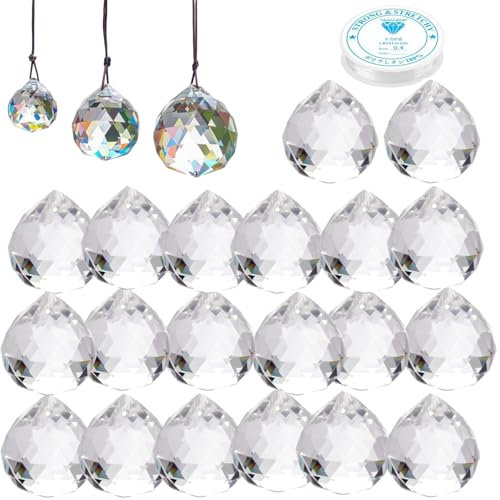 Bola de Cristal Prisma,20mm Atrapasoles,20 Piezas Colgando Prisma de Bola,Cristales de Vidrio para Colgar,Atrapasol de Cristal,paraJardín,Decoración de Boda