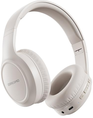 DOREAMO Over Ear Headphones Wireless, Bluetooth 5.4, Foldable Wireless Headphones with Microphone, 70H Playtime, HiFi Stereo with Deep Bass for PC Cellphone Travel Office (off-white)