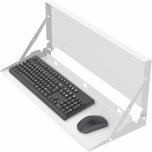 VIVO Flip Down 24 Inch Typing Platform Wall Mount, Fits Standard Size Keyboards and Mice, Space Saving Design, Mouse Pad Included, White, MOUNT-FDKB1-W