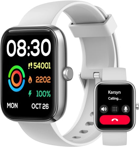 Smartwatch für Damen Herren mit Telefonfunktion, Alexa Smart Watch IP68 Wasserdicht, 1,83 Fitnessuhr mit SpO2 Pulsuhr Schlafmonitor Schrittzähler 120+ Sportmodi, Sport Uhr für iOS Android, Silber