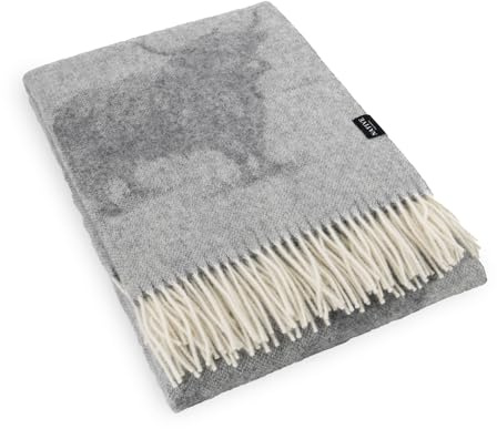 Simply Sheepskin Wool Blanket - Highland Cow Grey Wool Blanket - Jacquard woven - New Zealand Wool Throw 140x200 cm