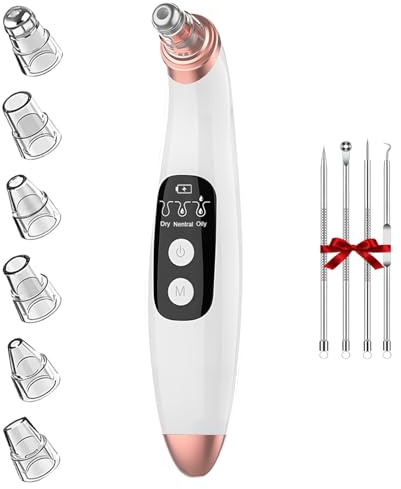 Succionador de Puntos Negros, 6 Cabezales y 3 Modos Limpiador de Poros Facial, Eléctrico Blackhead Remover Kit de Espinillas para Eliminador de Espinillas y Acné