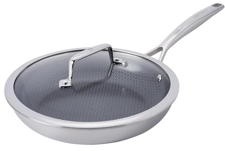 HENCKELS Paradigm Stainless Steel 10” Fry Pan with Lid, Tri-Ply Ceramic Nonstick Fry Pan, Non Toxic Induction Frypan, Metal-Utensil & Dishwasher Safe
