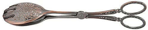 Hyuduo Serveringstång, Zinklegering Matklämma Brödtång 23 Cm 9,1 Tum, Halkfritt Ergonomiskt Handtag, för Buffésallad Tårta Bakverk Servering, Matlagning Bakning Kök Användning (Mörk kopparplätering)