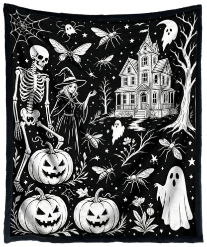 Halloween DIY målarfilt för vuxna och barn | 59 x 50 tums doodlematta, tvättbar, kreativ konst- och hantverksblanke, för dagligt bruk och heminredning(Blanket-D)