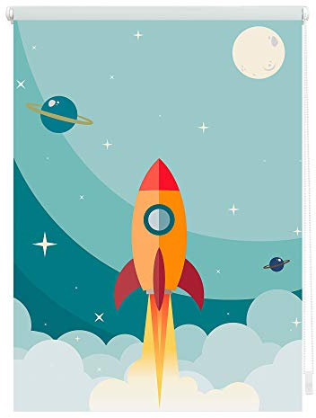 Lichtblick Klemmfix Verdunklungs-Rollo mit Motiv, ohne Bohren, Blickdicht, Seitenzugrollo, Made in Germany, Rakete - Blau 45 x 150 cm (B x L)