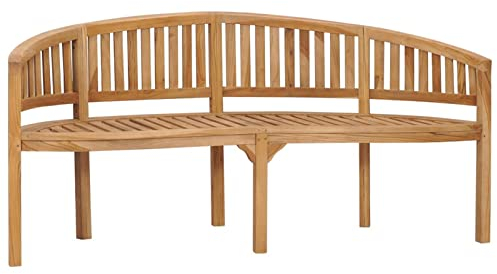 Goliraya Teak Massiv Sitzbank in Bananen-Form Gartenbank Parkbank Holzbank Bank Bananenbank Gartenmöbel Terrassenbank Balkonbank 180 x 66 x 86 cm (B x T x H)