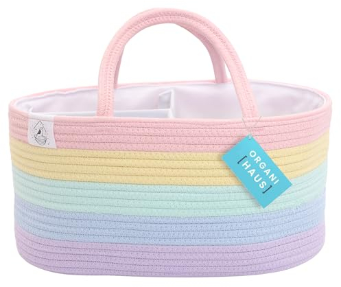 OrganiHaus Wickelkorb – Windel Organizer, Babykorb, Wickelorganiser, Windelkorb Baby, Windel Caddy, Windelbox, Geschenkkorb für Baby, Regenbogen Design
