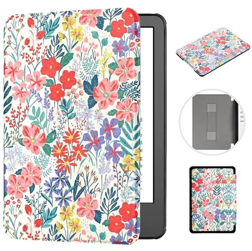 MOKASE Fodral Fit for 6 tum Kindle Paperwhite 5/6/7:e Generationen 2012,2013,2015,2016 (Modell: EY21 / DP75SDI), Smal Syntetiskt Läder Hårt Täck med Handrem för Kindle Paperwhite 6, Floral