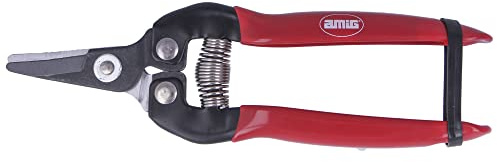 Amig - Forbice da Potatura ad Una Mano | Speciale per Raccolta | Lama Dritta in Acciaio | 160 mm | Manico Antiscivolo | Punta Curva per Tagliare Fiori, Raccogliere Frutta e Vendemmia