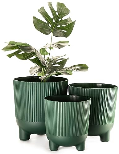 Home Garden Ornaments Übertopf, Kunststoff Trio Blumentopf, 3er-Set In 14 cm, 16 cm, 18 cm, Dekorativ, Ohne Drainagelöcher, Mit Streifenmuster, Blumentöpfe (Grün)