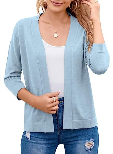 TASAMO Women's Open Front Short Shrugs for Dresses Chic and Comfortable Cropped Sweater（Medium,Light Blue）