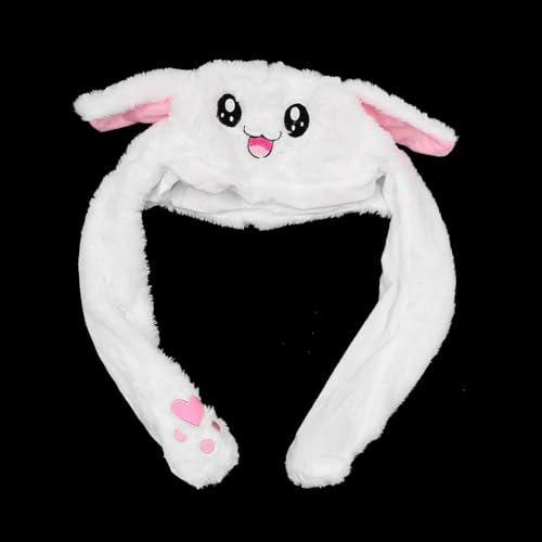 POFET Sombrero de peluche de conejo con orejas móviles para cosplay y fiestas, vacaciones, Halloween, Pascua, Navidad, cumpleaños, disfraz de cosplay, regalo con patas