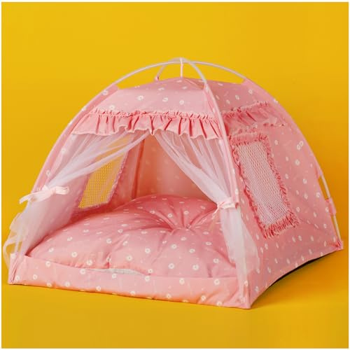 SEIMMIE Cat Princess Bed Tent House - Kitty Cute Beds Indoor,Small Dog House Indoor/Outdoor Cave Nest Bed Small Dog Tent for Cat,Puppy Tents (15.7x15.7x14.5/Pink)