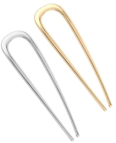 IPNSDON 2Pcs große U-förmige Haarnadeln aus Metall, französischer Dutt, geeignet für Damen- und Mädchenfrisuren, geeignet für Abschlussfeiern, Zeremonien, exquisite Anlässe (Gold, Silber)