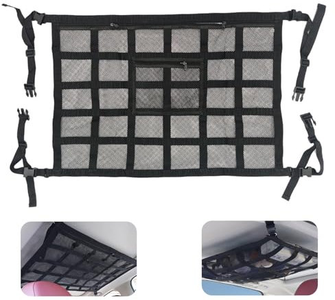 Red De Equipaje, Red Almacenamiento para De Coche, Red De Equipaje De Coche, Red Techo Furgoneta, Redes De Almacenaje para Coche, con Cremallera, para Cuatro Reposabrazos De Techo, 80 * 54 CM