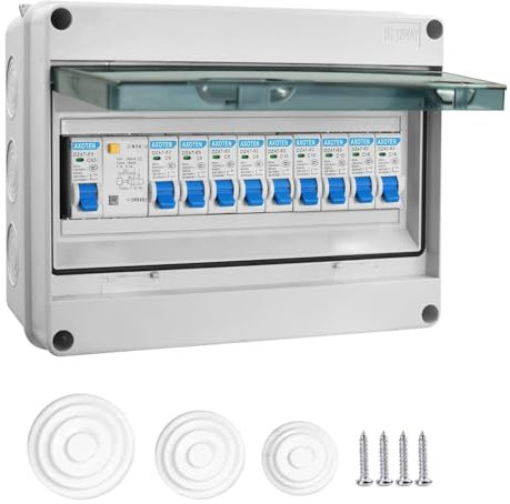 AXOTEN Sicherungskasten Aufputz IP65,Aufputz Verteiler Kleinverteiler,Verteilerkasten für Zuhause/Büro/Einkaufszentrum,Leistungsschalter 63A,Luftschalter 4x6A+3x10A+2x16A