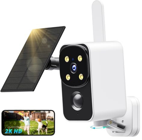 PESAIR Caméra Surveillance WiFi Exterieure sans Fil Batterie - 2K Camera Surveillance WiFi avec Panneau Solaire, Vision Nocturne Couleur, PIR Détection Mouvement, Extérieure/Intérieure, 2,4 GHz