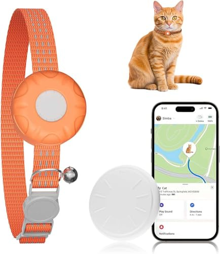 ZFSJTAG Cat Tracker, Lightweight Pet Tracker for Cats, Cat GPS Tracker Compatible with Apple Find My App(Only iOS), Real-Time Tracking, No Monthly Fee, Smart Alerts, Waterproof