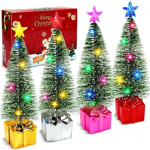 Mini Christmas Tree with Lights, 4 PCS Table Top Christmas Tree with Lights for Christmas Decorations Indoor and Christmas Table Decoration