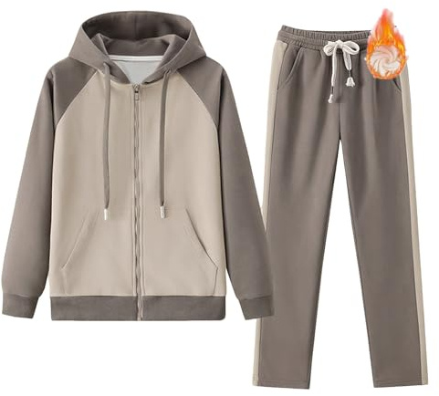 amropi Chándal de Mujer Chaqueta con Forro Polar con Capucha y Jogging Pantalones Conjunto de Invierno