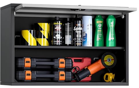 VEVOR Armoire Murale Atelier, 77 x 30,5 x 50 cm, Armoire à Outils Garage Suspendue Métal, Rangement Mural, avec Porte Rabattable, Capacité de Charge 108,86 kg, pour Garage, Sous-sol, Cuisine, Entrepôt