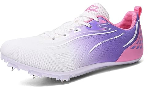 ZHENSI Zapatillas De Atletismo para Hombre Mujer Y Niño con Clavos De Malla Cómodas para Saltar Y Correr,Púrpura,44 EU