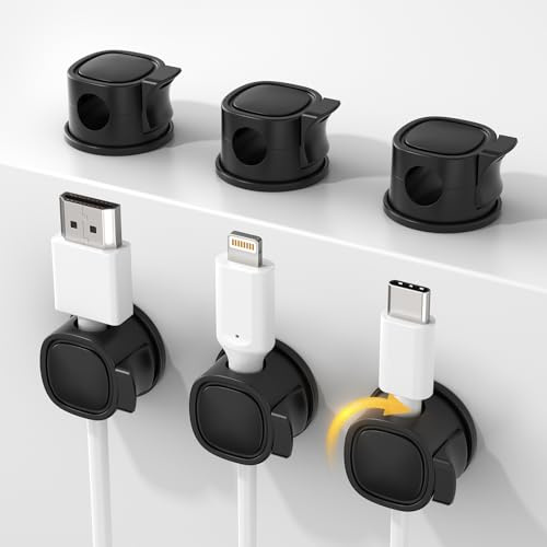 INCHOR Rotatable Cord Organizer 6Pack, Spring Cable Clips With Clasp Lock, No-Residue Adhesive Cable Organizer, Cord Holder for Nightstand Car Home Office (Black)