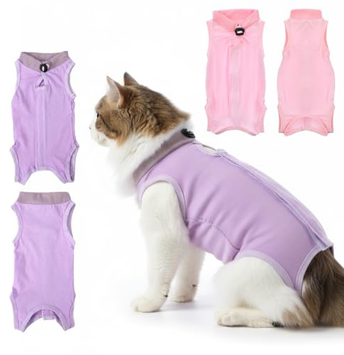 Elegaperma 2 Pcs Breathable Cat Suit for After Surgery,Purple,Pink,M