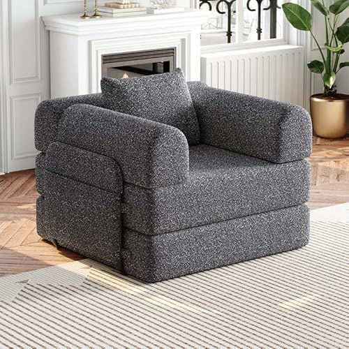 Solisburne Bäddsoffa, 2-i-1-soffa med förvaringsfack, 1-sitsig soffa med 3 robusta metallramar och flera konfigurationsmöjligheter, hopfällbar soffa för vardagsrum och gästrum, chenille, grå
