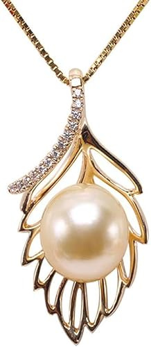 Kvinnors 14 K bladguld hänge 9 mm runda ljus South Sea Pearl Drop halsband