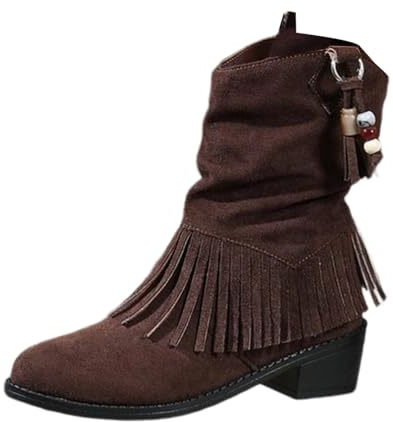 Costume da cowboy da donna, stivali da cowboy in pelle scamosciata, con frange, festival, western stivali estivi, stivali hippie, 01 caffè, 38 EU
