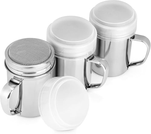 YuXinCat 3 spargitore per cannella, 5,5 cm x 8,5 cm, con colino, in acciaio inox a rete fine per zucchero, farina, cacao e caffè